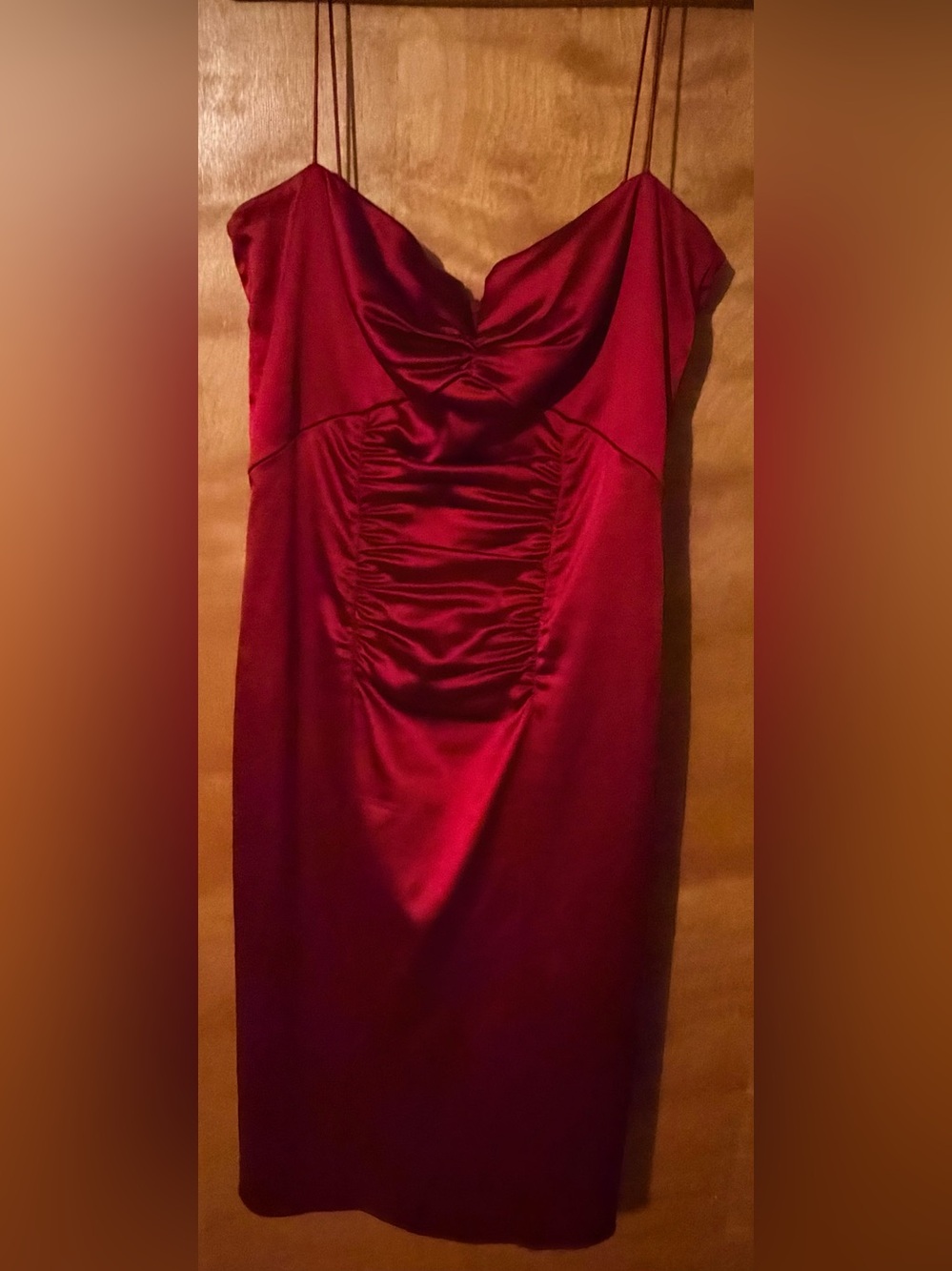 Vintage Nicole Miller Y2K 90s Red Satin Ruched Notch Neck Cocktail Mini Dress 12